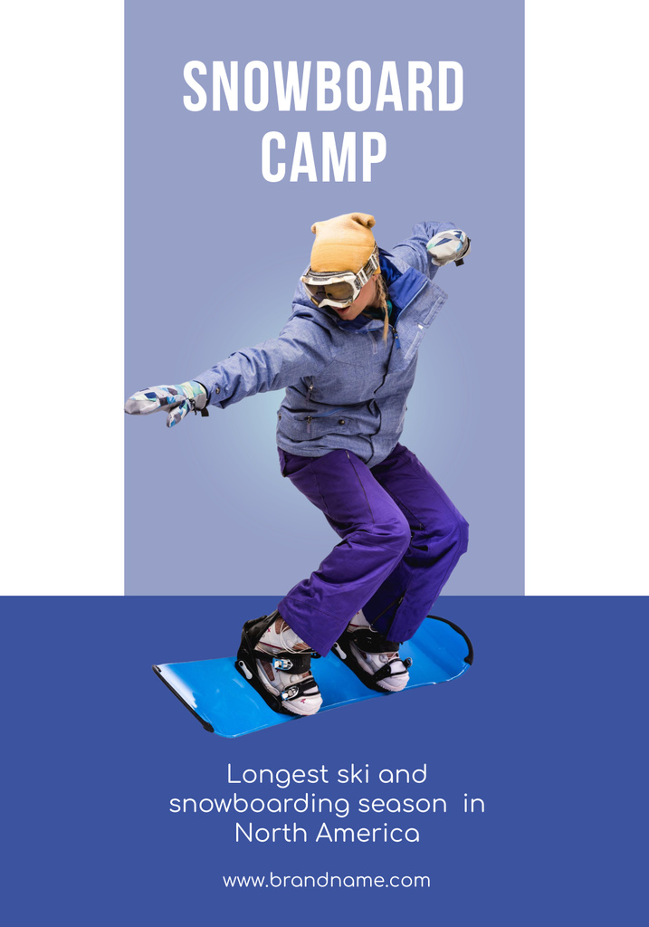 Snowboard Camp Invitation with Sporty Woman Poster 28x40in Modelo de Design