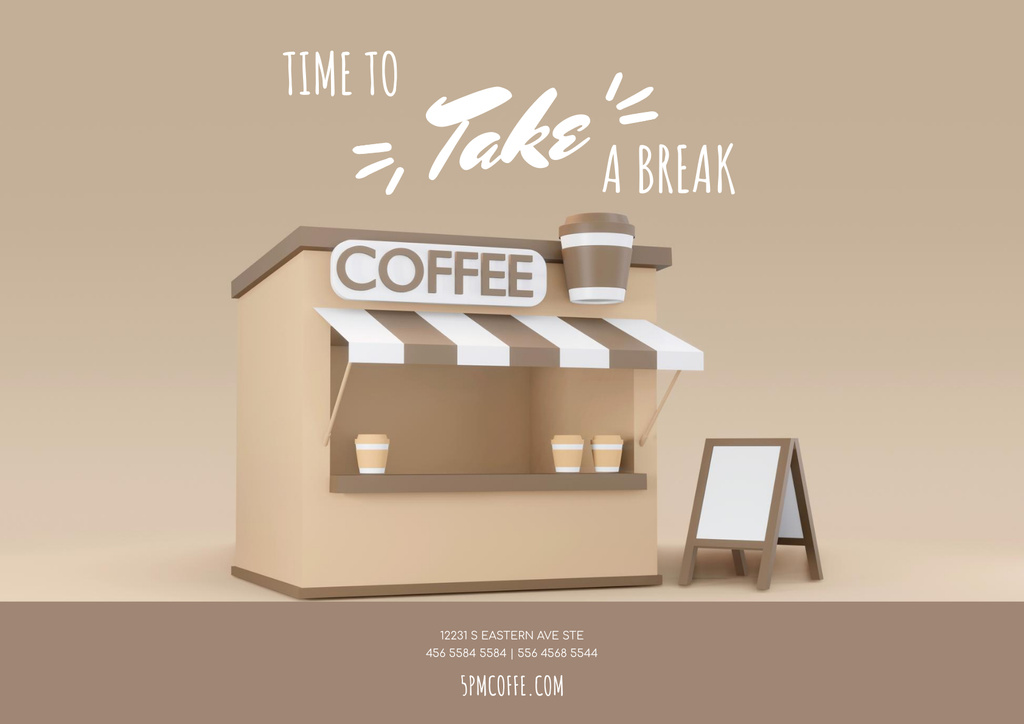 Illustration of Coffee House Poster A2 Horizontal Design Template