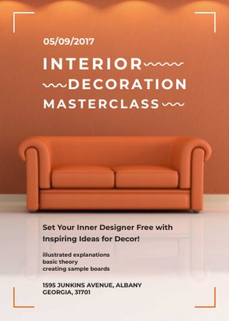Plantilla de diseño de Interior decoration masterclass with Sofa in red Invitation 