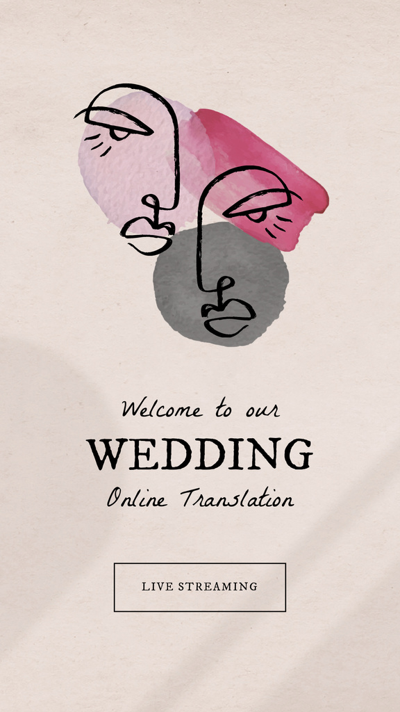 Wedding Online Translation Announcement with Newlyweds Illustration Instagram Story Modelo de Design