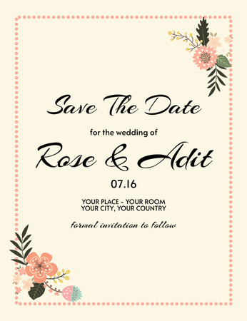 Save the Date of Beautiful Wedding Invitation 13.9x10.7cm tervezősablon