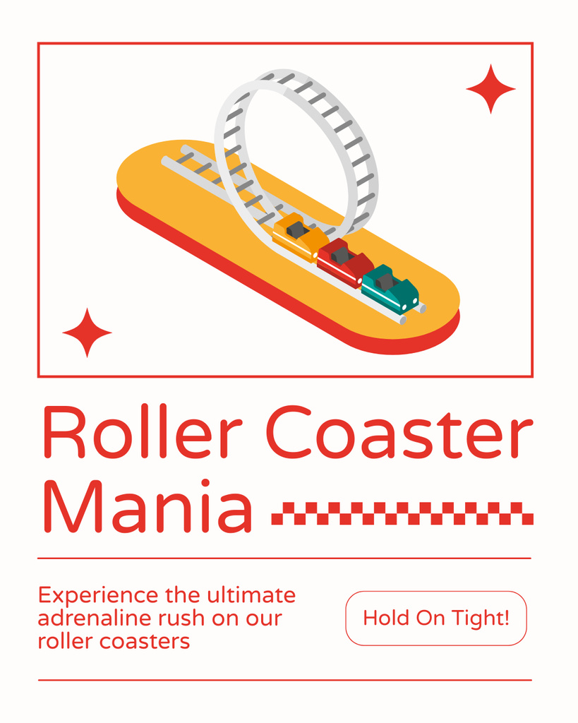 Adrenaline Experience With Roller Coaster In Amusement Park Instagram Post Vertical Design Template