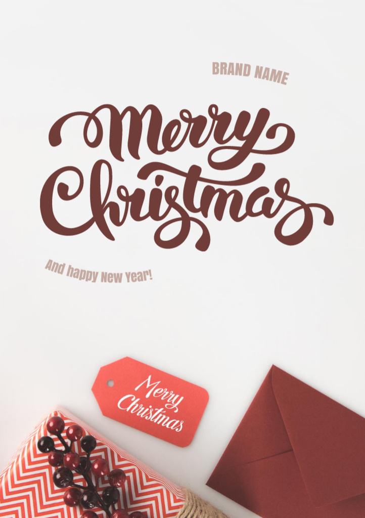 Christmas and Happy New Year Greeting with Holiday Baubles Postcard A5 Vertical Design Template