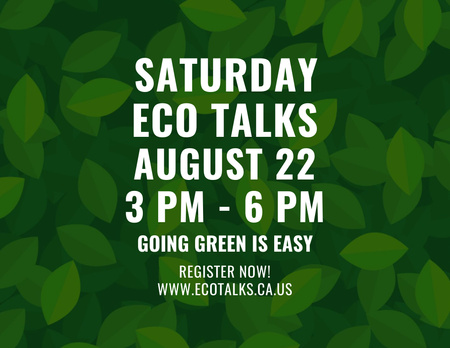 Template di design Saturday Eco Talks Announcement with Green Leaves Flyer 8.5x11in Horizontal