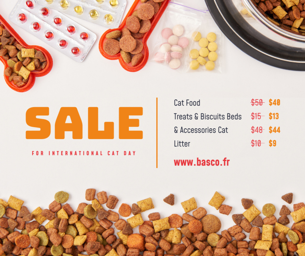 Designvorlage Pet Food and Supplements Cat Day Sale für Facebook