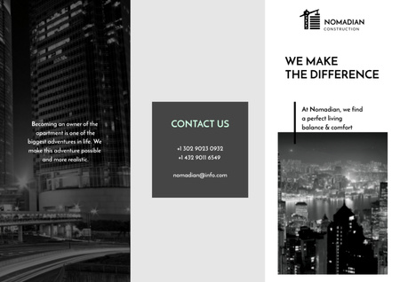 Property Ad with City Skyscrapers View Brochure Design Template