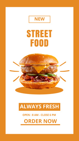 Street Food Spot Ad with Delicious Burger Instagram Story Design Template