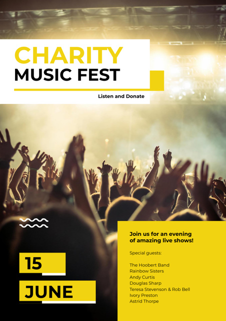 Music Fest Invitation with Crowd at Concert Poster A3 Design Template