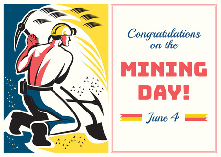 Wishing Happy Mining Day with Illustrated Miner Postcard 5x7in Design Template