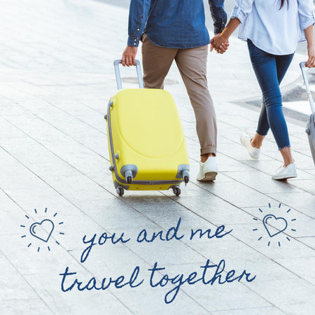Platilla de diseño Couple Traveling in Love with Yellow Suitcase Instagram