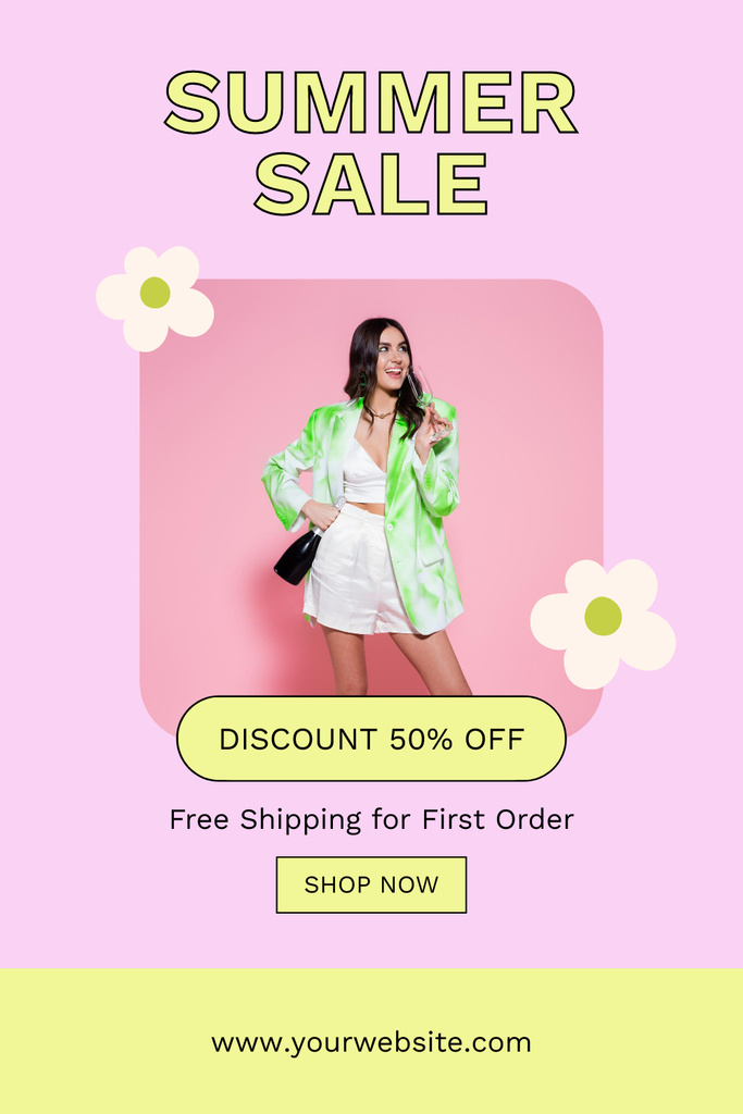 Designvorlage Summer Discount for Clothes on Pink für Pinterest