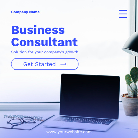 Services of Business Consultant with Laptop on Table Instagram Design Template