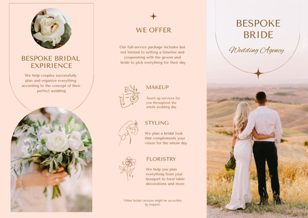 Modèle de visuel Happy Newlyweds on Wedding Day with Flowers Bouquet - Brochure Din Large Z-fold