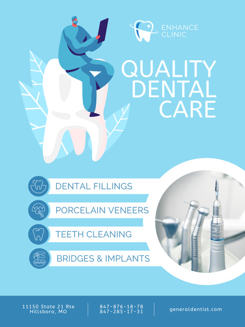 Dental Services Offer with Dentist on Tooth Poster USデザインテンプレート