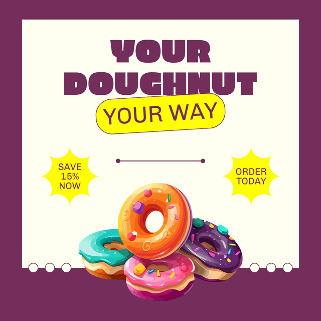 Special Doughnut Shop Promo with Illustration Instagram AD Tasarım Şablonu
