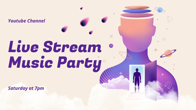Live Stream Music Party Announcement Youtube Thumbnail Tasarım Şablonu