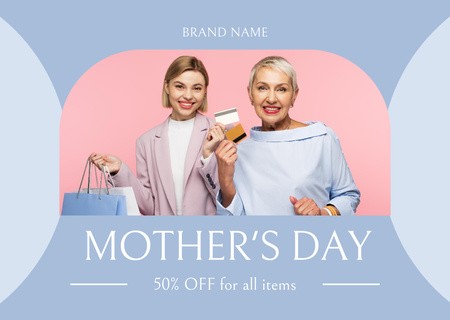 Onnelliset naiset ostoskassien kanssa äitienpäivänä Card Design Template