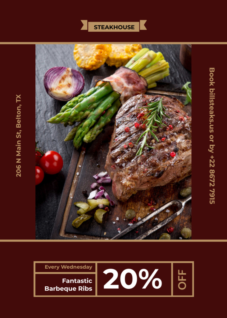 Ontwerpsjabloon van Flayer van Restaurant Offer with Delicious Grilled Steak