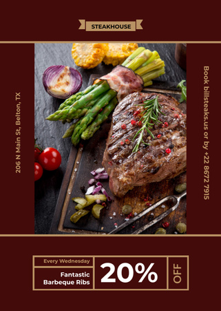 Restaurant Offer with Delicious Grilled Steak Flayer Design Template