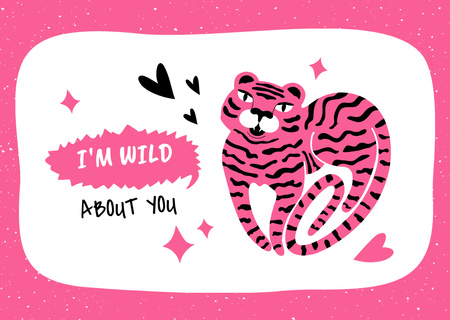 Ontwerpsjabloon van Card van liefde zin met schattige roze tijger