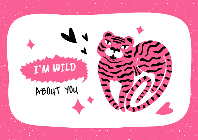 Love Phrase with Cute Pink Tiger Card Tasarım Şablonu