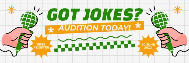 Stand-up Auditions Announcement with Illustration of Microphone Twitter Design Template