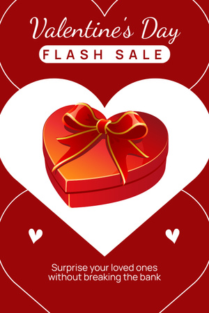 Plantilla de diseño de Regalo en forma de corazón y venta flash debido al anuncio del día de San Valentín Pinterest 