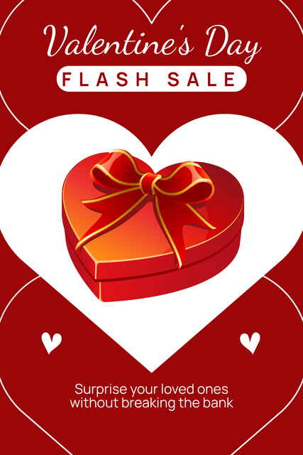 Designvorlage Heart Shaped Gift And Flash Sale Due Valentine's Day Announcement für Pinterest