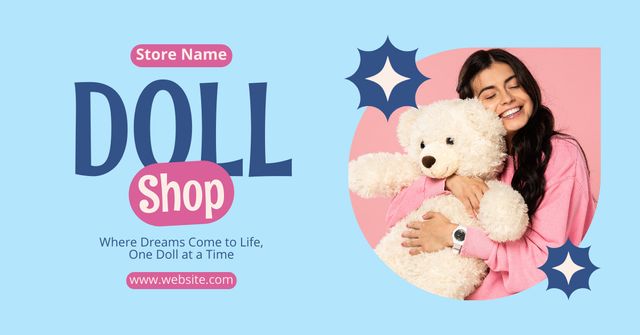 Advertising for Doll Shop with Teenage Girl Facebook AD Modelo de Design