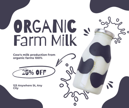Desconto em leite orgânico com garrafa fofa Facebook Modelo de Design