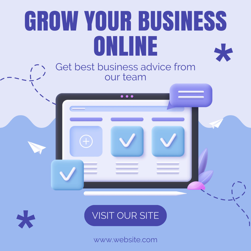 Modèle de visuel Online Business Growing Service with 3d Illustration - LinkedIn post