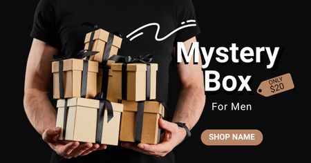 Предложение Mystery Box для мужчин черного цвета Facebook AD – шаблон для дизайна