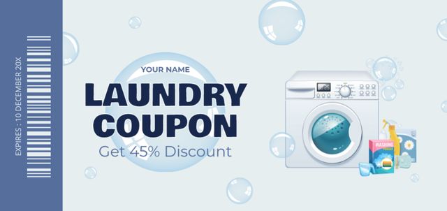Big Discounts on Laundry Service with Bubbles Coupon Din Large Design Template
