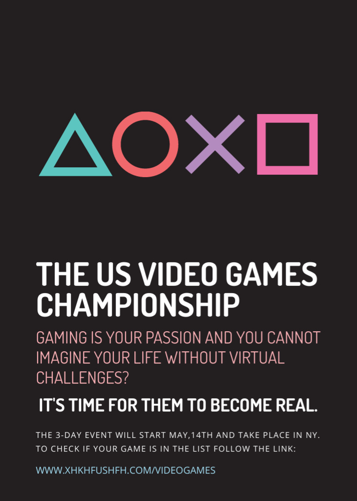 Plantilla de diseño de Video Games Championship announcement Invitation 