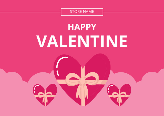 Affectionate Valentine's Salutations with Pink Hearts Gifts Card Tasarım Şablonu