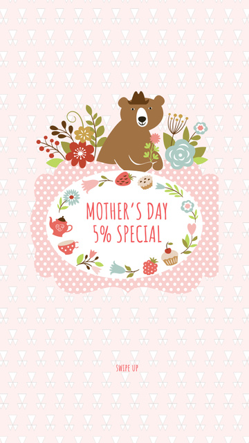 Template di design Mother's Day Special Offer with Cute Bear Instagram Story
