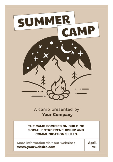 Summer Camp Campfire Illlustration Poster 28x40in – шаблон для дизайну