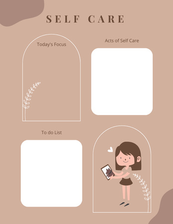 Self Care Planner with Woman Notepad 8.5x11in Design Template