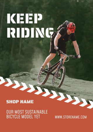 Man Riding Bicycle in Forest Poster Design Template