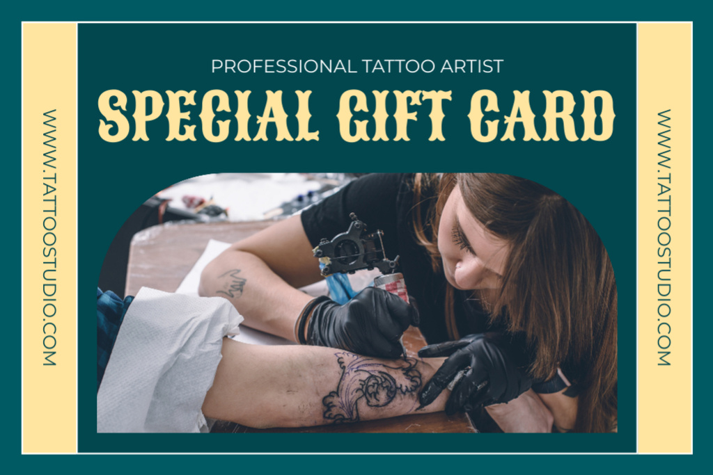 Highly Professional Tattooist Service Offer In Green Gift Certificate Design Template