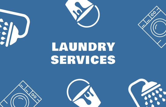 Laundry Service Offer on Blue Business Card 85x55mm Tasarım Şablonu