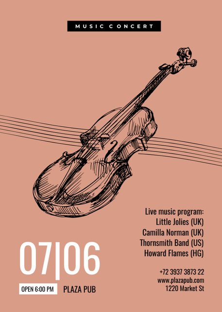 Music Event With Violin in Pub Invitation Πρότυπο σχεδίασης