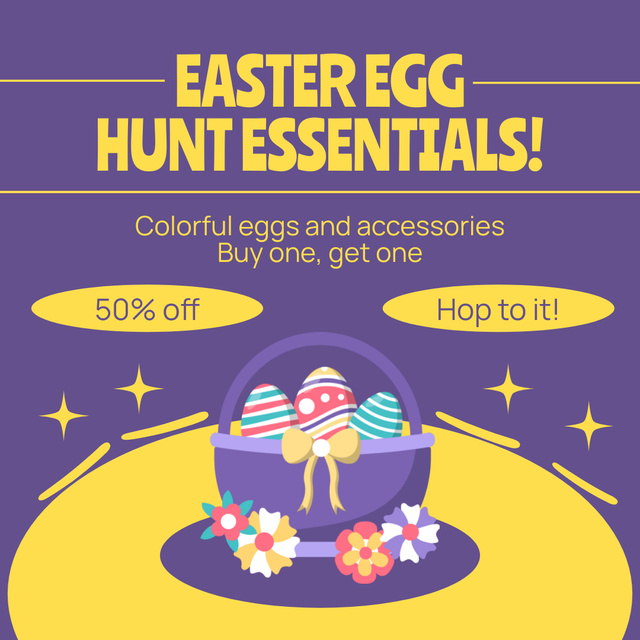 Easter Egg Hunt Essentials Promo with Basket of Eggs Instagram Tasarım Şablonu