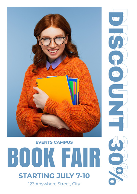 Book Fair Event Announcement with Offer of Discount Poster Modelo de Design
