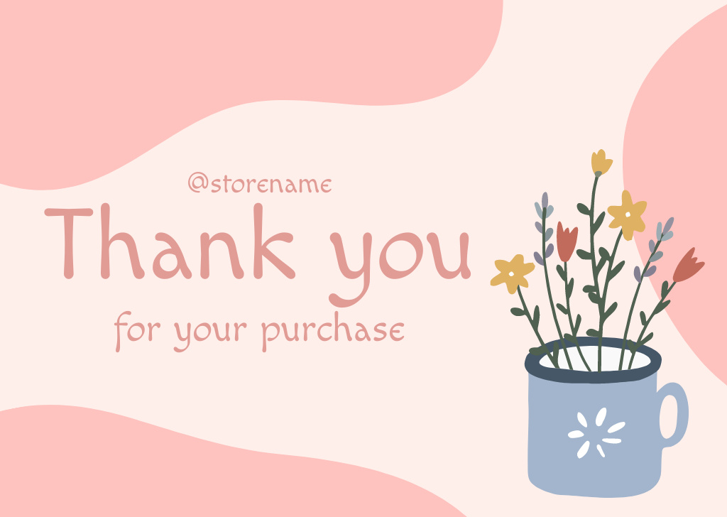 Thank You Message with Hand Drawn Flowers Bouquet in Blue Cup Cardデザインテンプレート