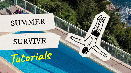 Drawn Character jumping into Swimming Pool Youtube Thumbnail Design Template
