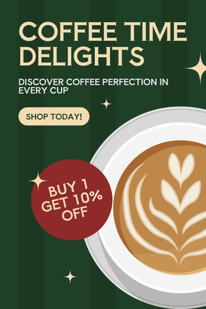 Ontwerpsjabloon van Pinterest van Grote latte tegen een lagere prijs in de coffeeshop