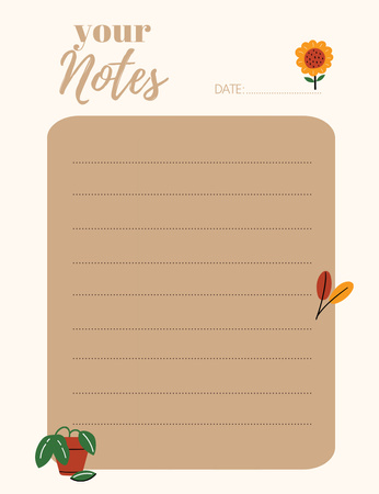 Daily Notes Planner with Plants on Brown Notepad 107x139mm Design Template