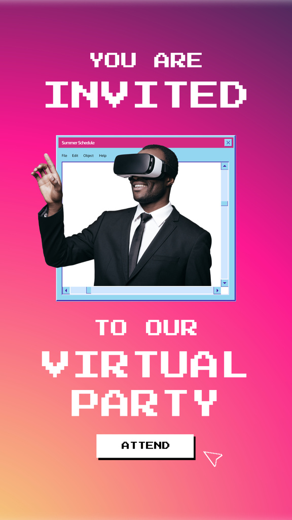 Virtual Party Announcement on Pink Gradient Instagram Story Πρότυπο σχεδίασης