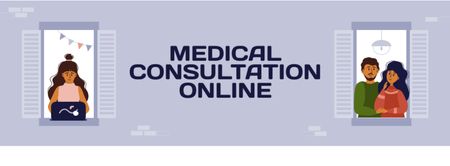 Online Medical Support with People in Windows Facebook cover Design Template